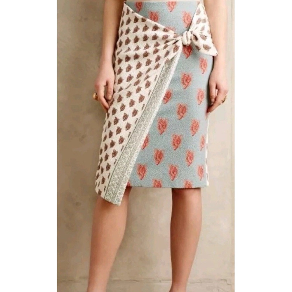 Anthropologie Blue and Pink Pencil Skirt NEW